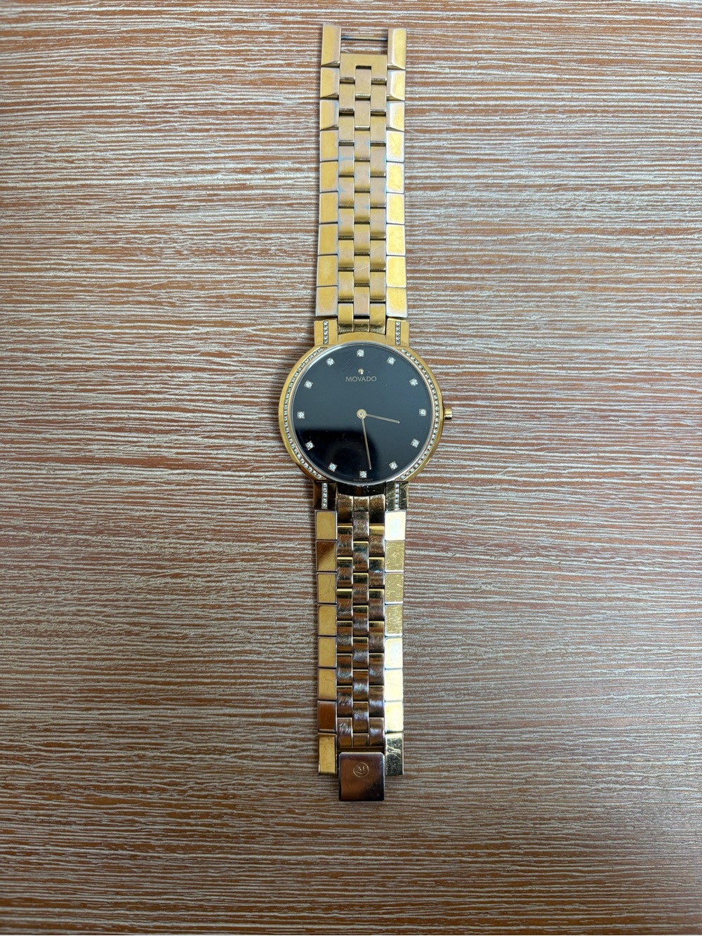 Movado Gold-Plated Diamond Watch with Black Dial